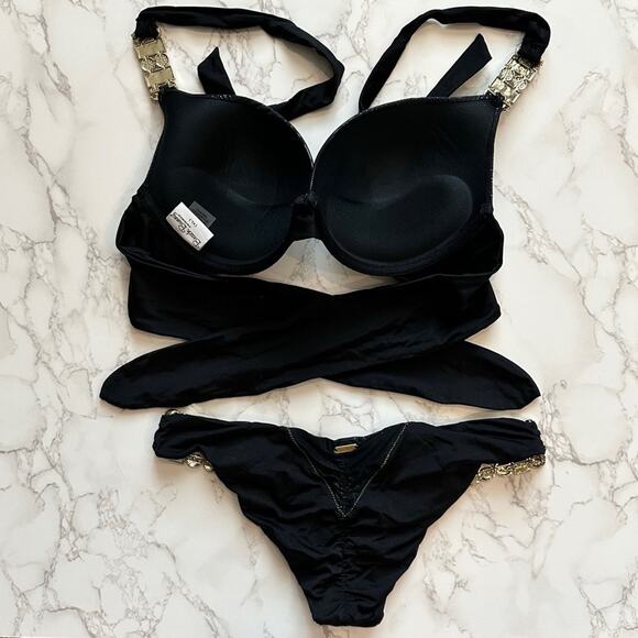 Beach Bunny Black Panthera Crystal Accents and Scrunch Bottom XL/M Set $300 - Picture 14 of 14